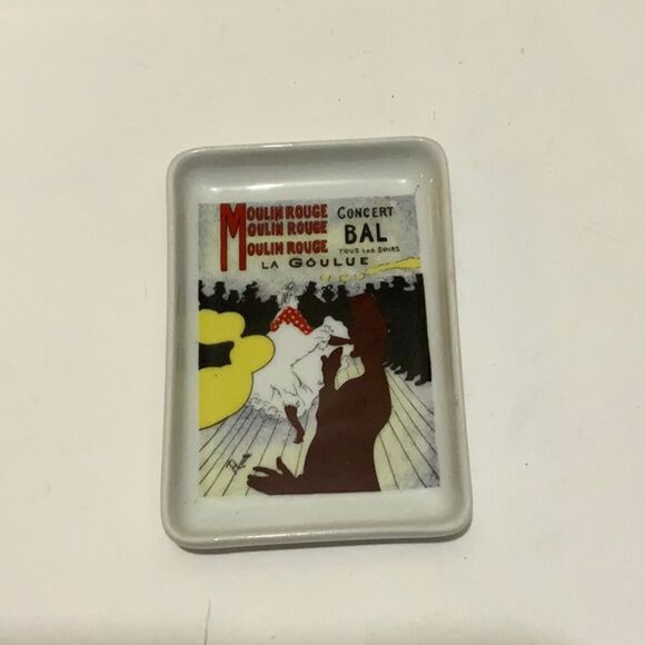 Vintage MOULIN ROUGE Concert Bal La Goulue LIMOGES FRANCE Dish Ash Tray 3" x 4" - Picture 2 of 3